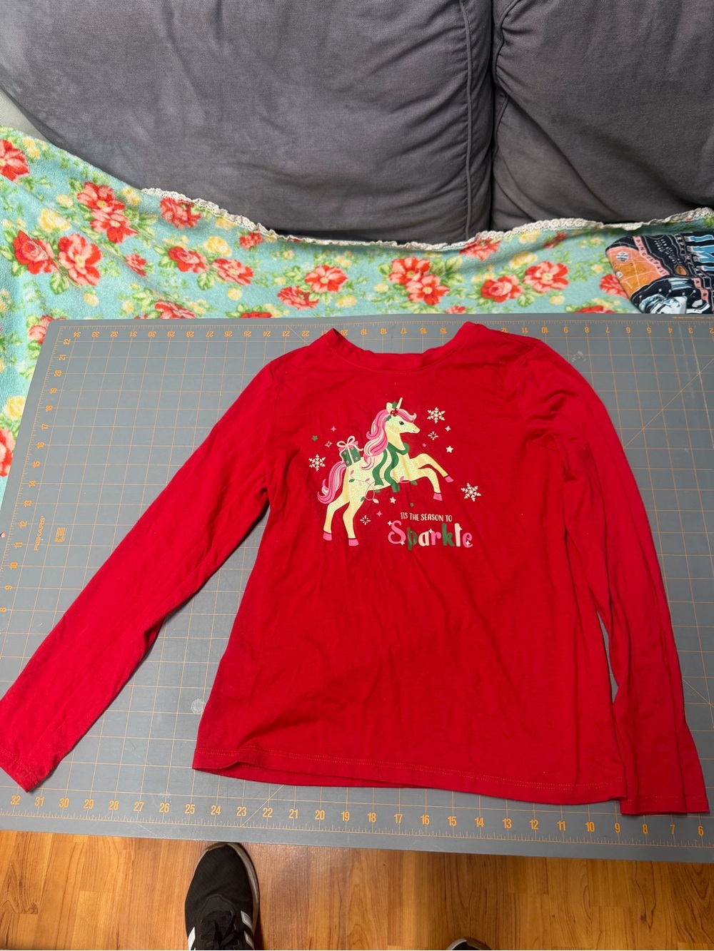 Girls' Red Unicorn Long-Sleeve Top - Sparkle xl (14-16) holiday time